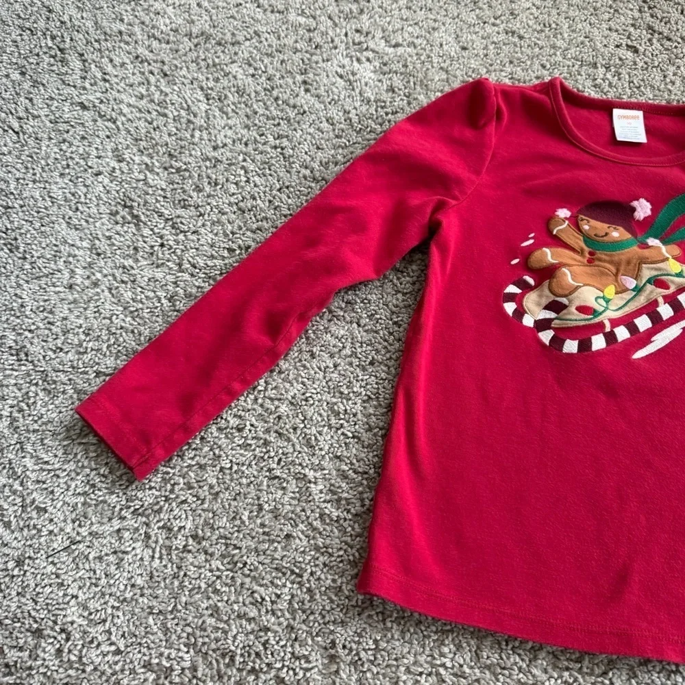 Gymboree Girls Christmas Sledding Gingerbread Long Sleeve Tee Shirt Size 10